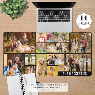 Simple 14 Photo Collage Custom Colour Personalised Desk Mat