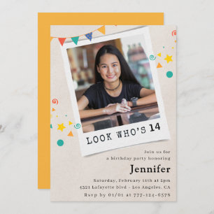 Simple 14th birthday invitations Girl Orange Photo