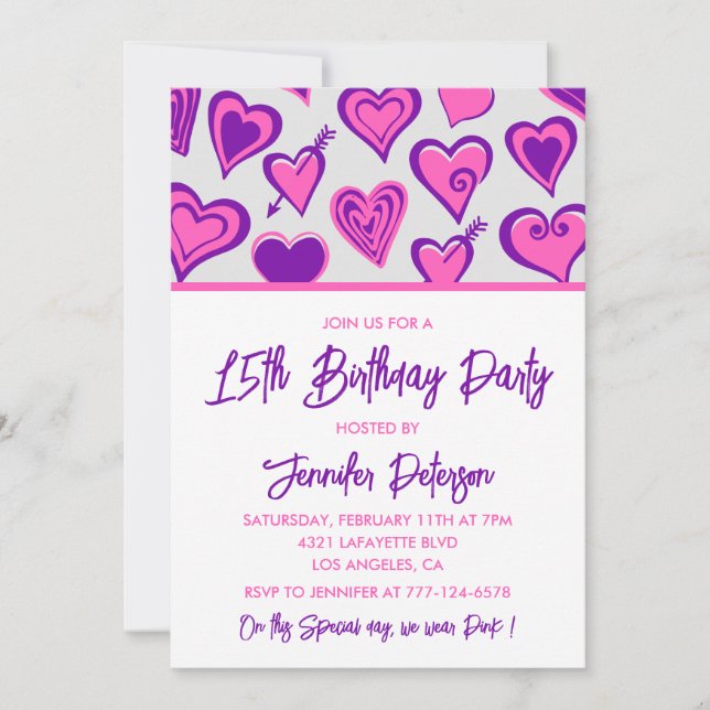 Simple 15th birthday invitations Glam Heart (Front)