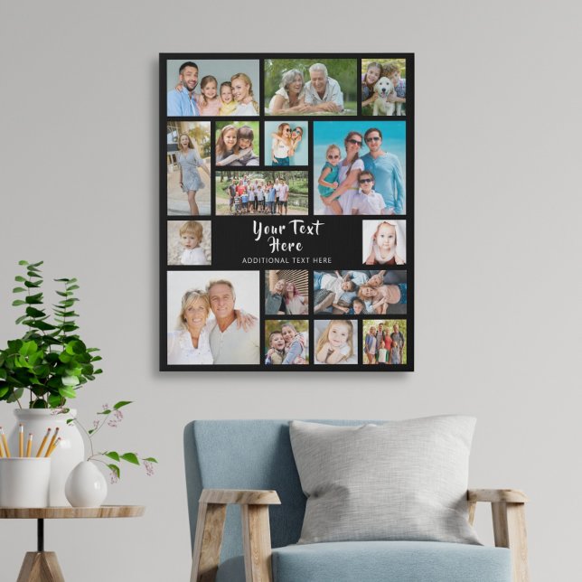 Simple 16 Photo Collage Custom Colour Personalised Faux Canvas Print