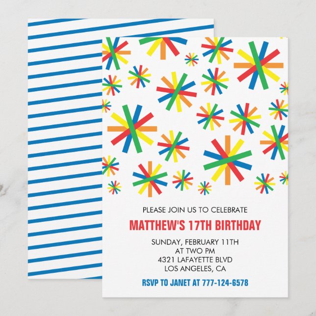 Simple 17th birthday invitations Confetti Boy (Front/Back)