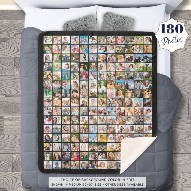 Simple 180 Square Photo Collage Custom Colour Sherpa Blanket (Creator Uploaded)