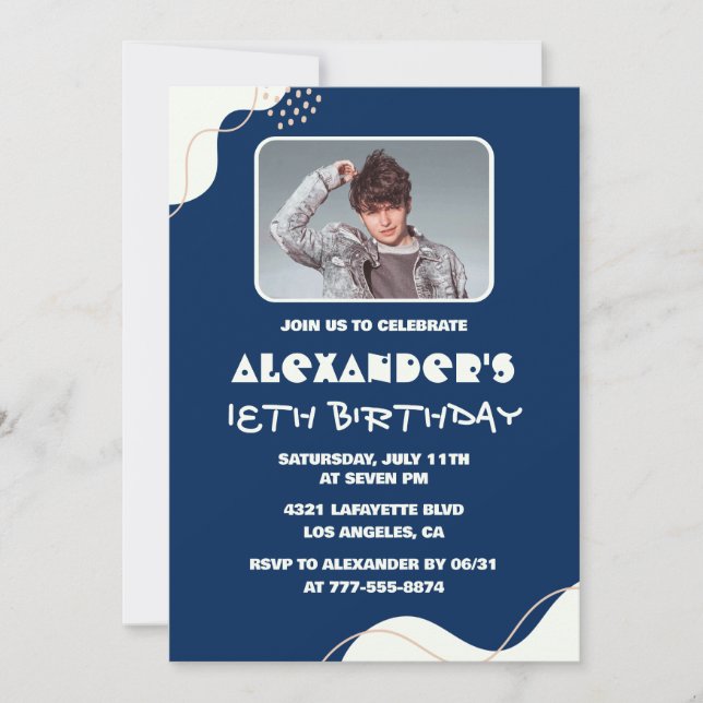 Simple 18th birthday invitations Men Photo Navy (Front)