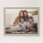 Simple 1 Photo Full Coverage - Chunky Text Overlay Jigsaw Puzzle<br><div class="desc">Use a horizontal or landscape photo and make a unique and trendy photo puzzle. This modern minimal design includes a border in a colour of your choice (change it in the advanced design area) and a simple line of text to add any names and other event information. If you need...</div>