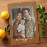 Simple 1 Photo Template - Warm Colour Border - Tex Tea Towel<br><div class="desc">Use a vertical photo and make a unique and trendy gift. This modern minimal design includes a border in a colour of your choice (change it in the advanced design area) and a simple line of text to add any names and other event information. If you need to move anything...</div>