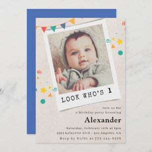 Simple 1st birthday invitations Blue Photo