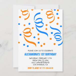 Simple 1st birthday invitations Confetti Blue