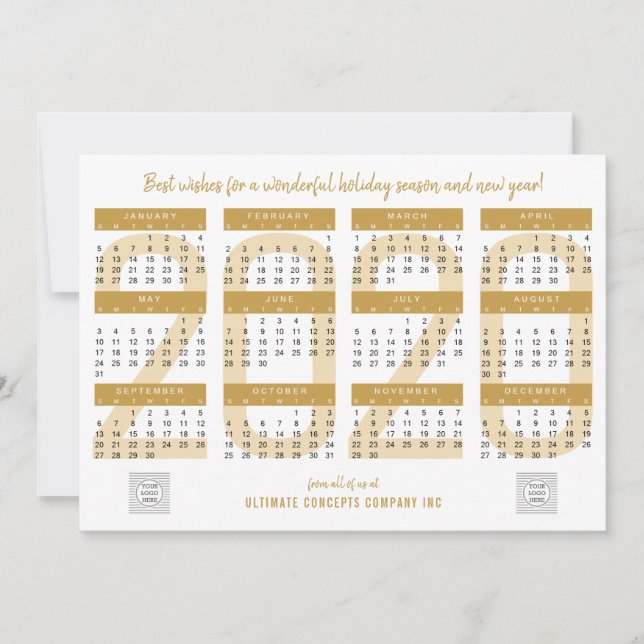 Simple 2020 Calendar Company Logo New Year Gold Holiday Card (Front)