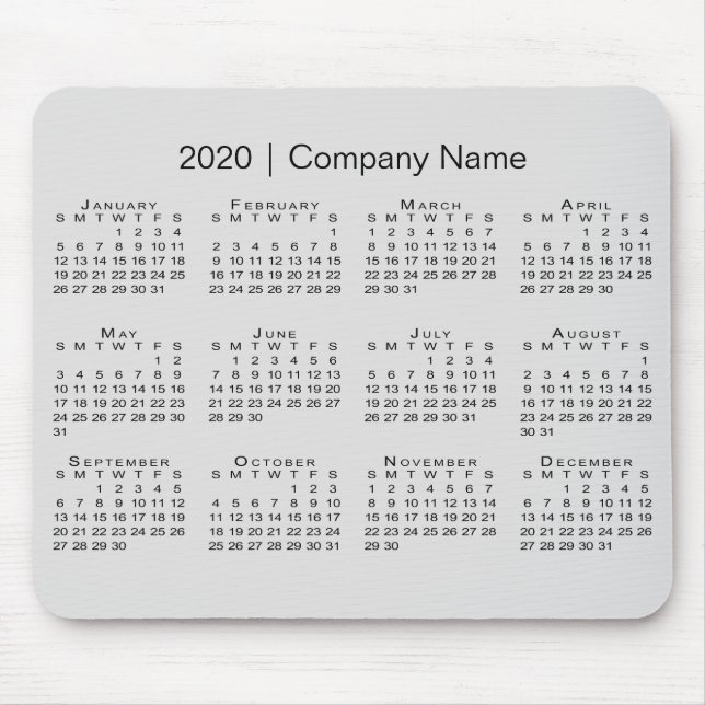 Simple 2020 Calendar with Company Name on Grey Mouse Pad (Front)