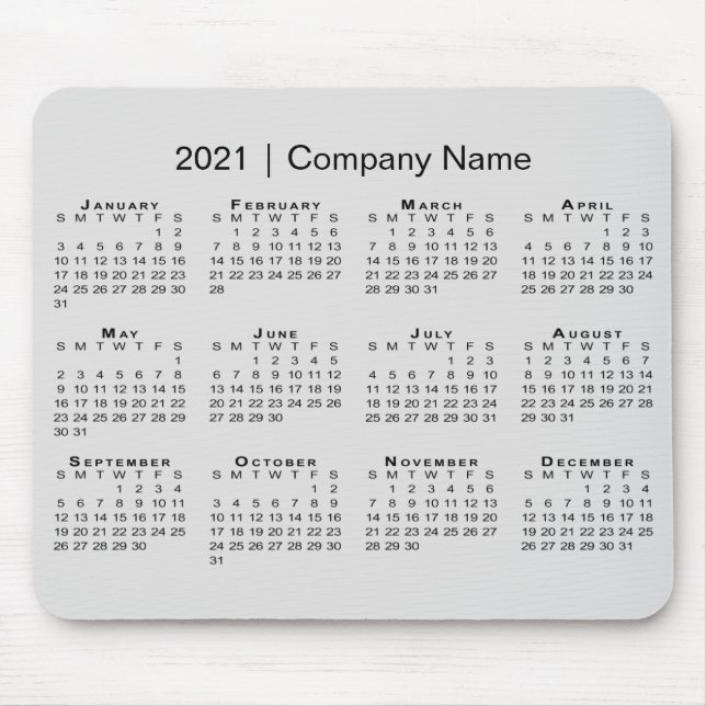 Simple 2021 Calendar with Company Name on Grey Mouse Pad (Front)
