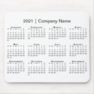 Simple 2021 Calendar with Company Name on White Mouse Pad