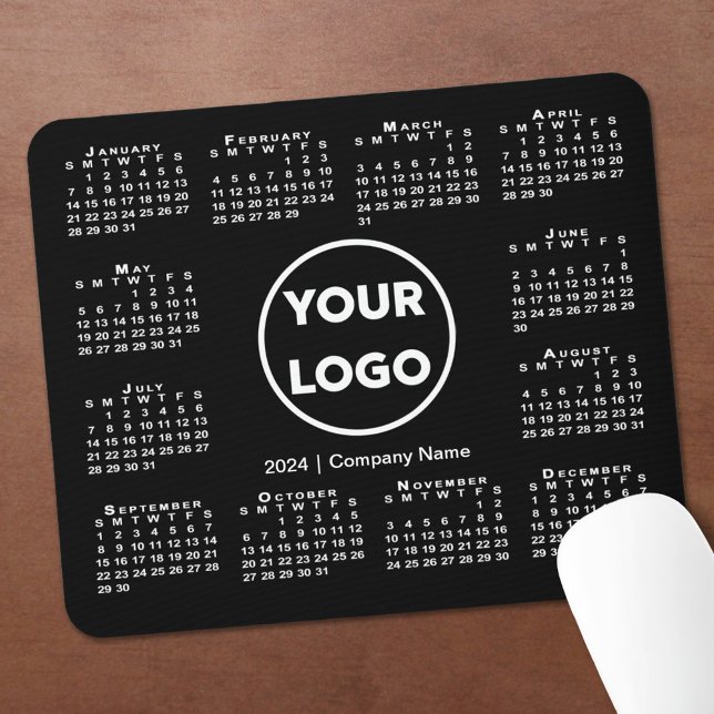 Simple 2024 Calendar Business Logo on Black Mouse Pad (In Situ)