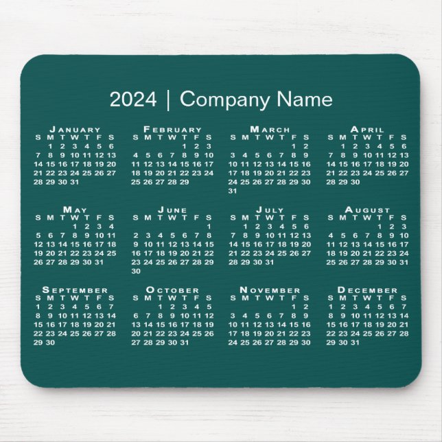Simple 2024 Calendar Company Name on Blue-Green Mouse Pad (Front)