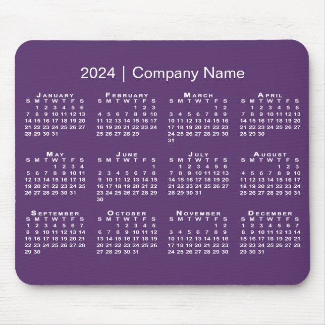Simple 2024 Calendar Company Name on Purple Mouse Pad (Front)
