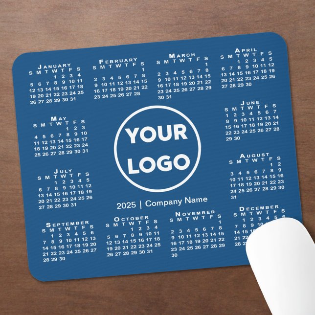 Simple 2025 Calendar Business Logo on Blue Mouse Pad (Simple 2025 Calendar Business Logo on Blue Mouse Pad in situ)