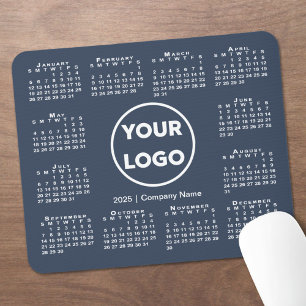 Simple 2025 Calendar Business Logo on Navy Blue Mouse Pad
