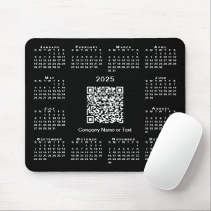 Simple 2025 Calendar Business QR Code on Black Mouse Pad