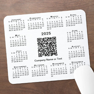 Simple 2025 Calendar Business QR Code on White Mouse Pad