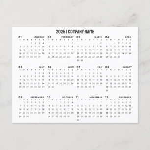 Simple 2025 Calendar Company Name Any Background Postcard