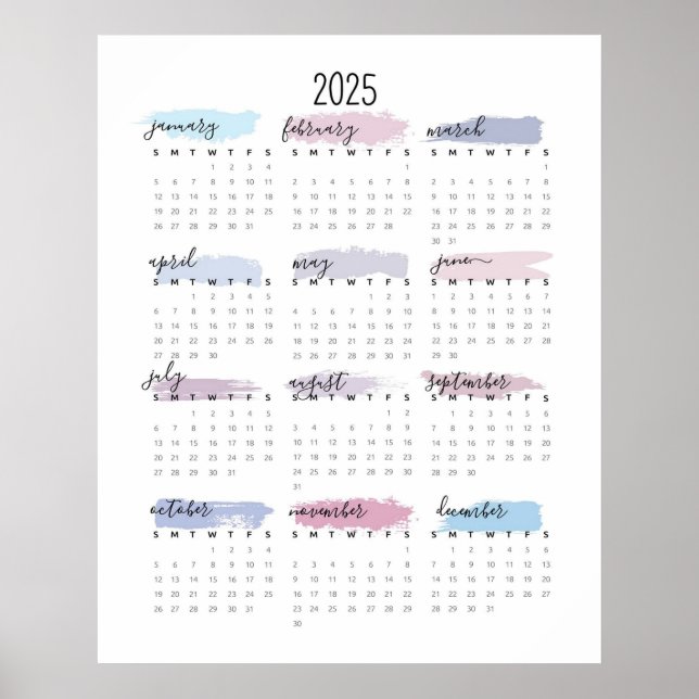 Simple 2025 Pastel Calendar Poster (Front)