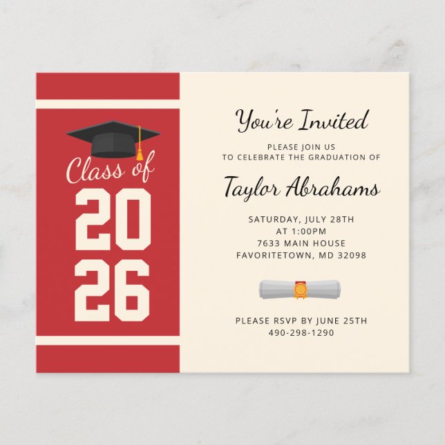 Simple 2025 Red Graduation Party Invitation (Front)