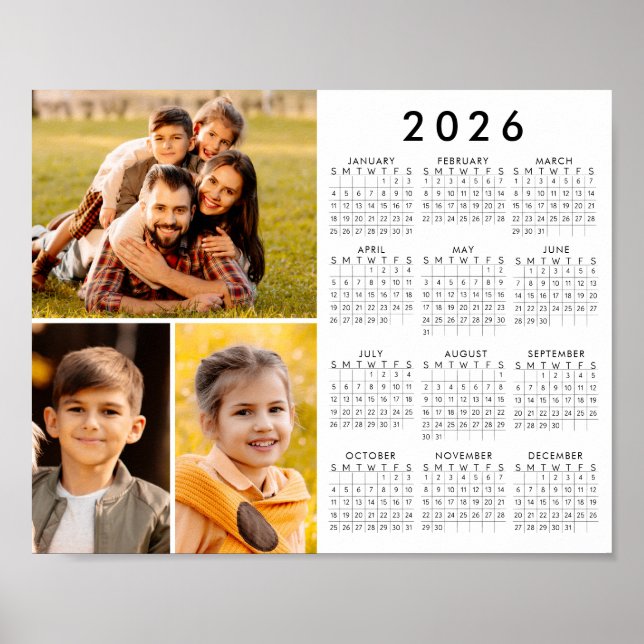 Simple 2026 Calendar 3 Photos Poster (Front)