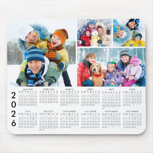 Simple 2026 Calendar 4 Photo Collage Mouse Pad (Front)