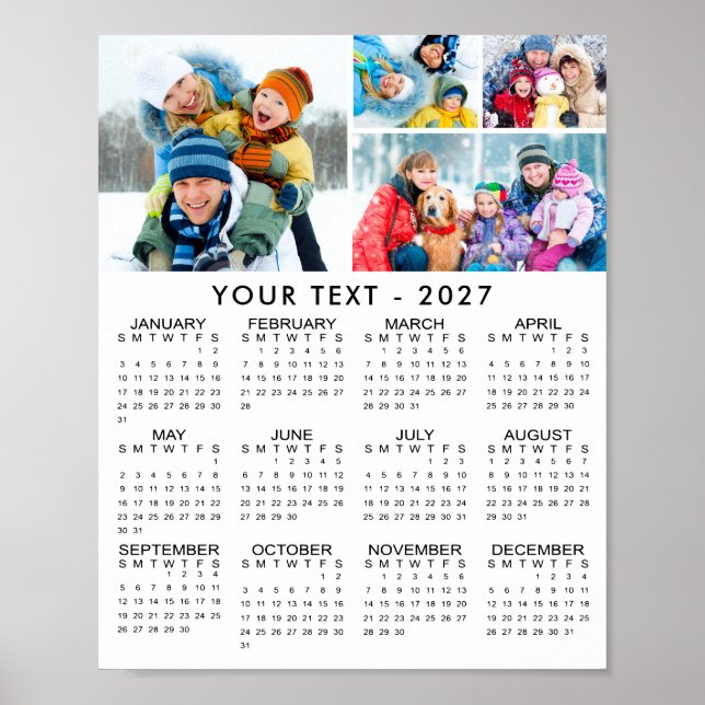 Simple 2026 Calendar 4 Photo Collage Poster (Front)