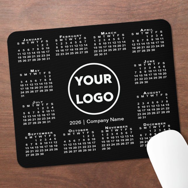 Simple 2026 Calendar Business Logo on Black Mouse Pad (Simple 2026 Calendar Business Logo on Black Mouse Pad, in situ)