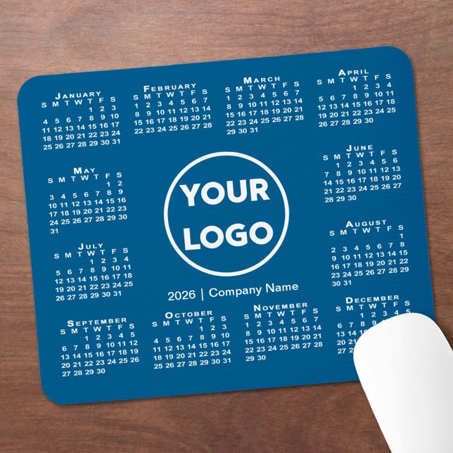 Simple 2026 Calendar Business Logo on Blue Mouse Pad (Simple 2026 Calendar Business Logo on Blue Mouse Pad, in situ)