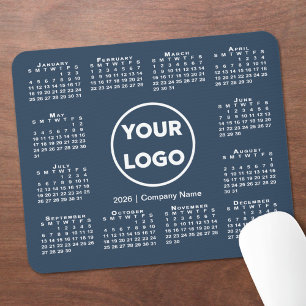 Simple 2026 Calendar Business Logo on Navy Blue Mouse Pad