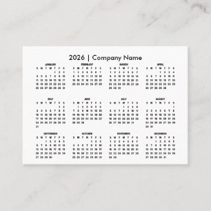 Simple 2026 Calendar Company Name Business Card