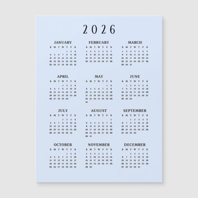 Simple 2026 Calendar Magnetic Card (Front)