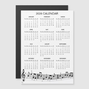 Simple 2026 Calendar with Musical Notes Magnet