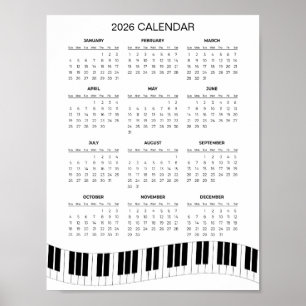 Simple 2026 Calendar with Piano Keys Poster