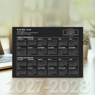 Simple 2027 2028 Calendar - Business Logo and Info Holiday Card