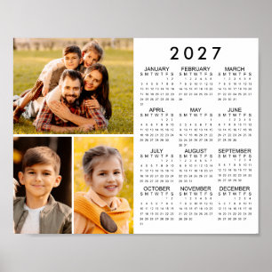 Simple 2027 Calendar 3 Photo Collage Poster