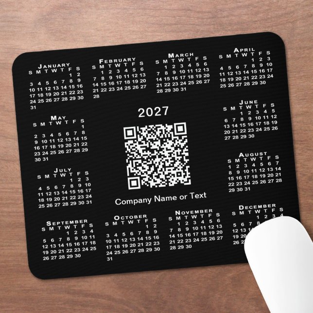 Simple 2027 Calendar Business QR Code Black Mouse Pad (Simple 2027 Calendar Business QR Code Black Mouse Pad in situ)