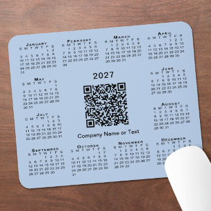 Simple 2027 Calendar Business QR Code Light Blue Mouse Pad