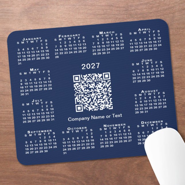 Simple 2027 Calendar Business QR Code Navy Blue Mouse Pad (Simple 2027 Calendar Business QR Code Navy Blue Mouse Pad in situ)