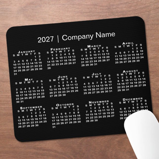 Simple 2027 Calendar Company Name Black Mouse Pad (Simple 2027 Calendar Company Name Black Mouse Pad in situ)