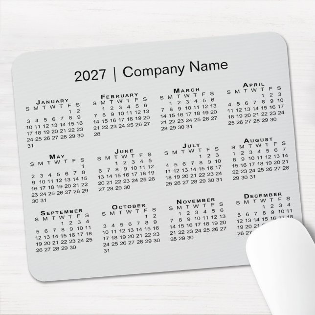 Simple 2027 Calendar with Company Name Grey Mouse Pad (Simple 2027 Calendar with Company Name Grey Mouse Pad in situ)