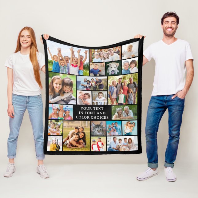 Simple 21 Photo Collage Custom Colour Personalised Fleece Blanket (In Situ)
