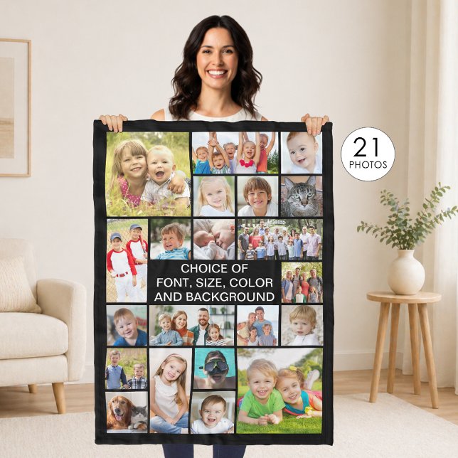 Simple 21 Photo Collage Personalised Your Colour Fleece Blanket (Creator Uploaded)