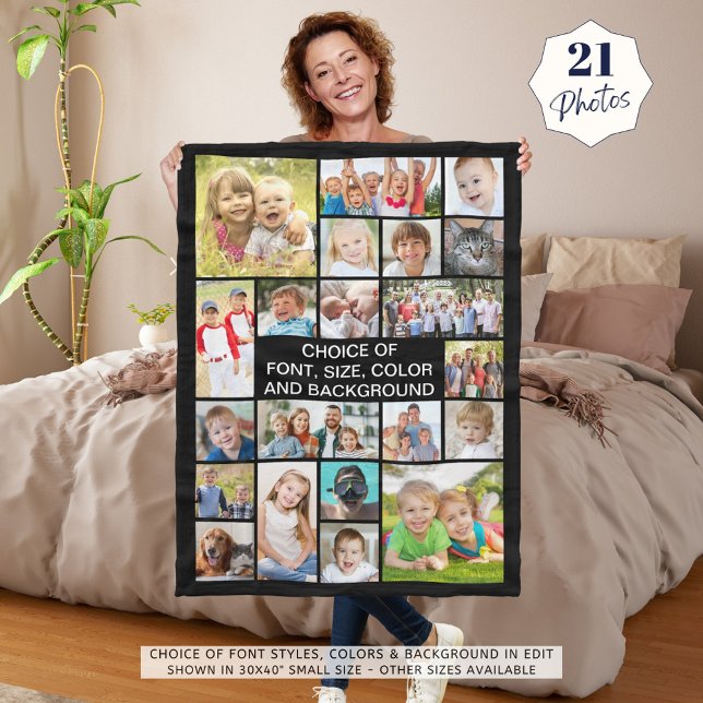 Simple 21 Photo Collage Personalised Your Colour Fleece Blanket (Creator Uploaded)
