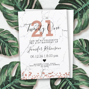 Simple 21st Birthday Party Rose Gold Marble Invitation
