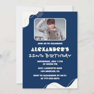 Simple 22nd birthday invitations Men Photo Navy