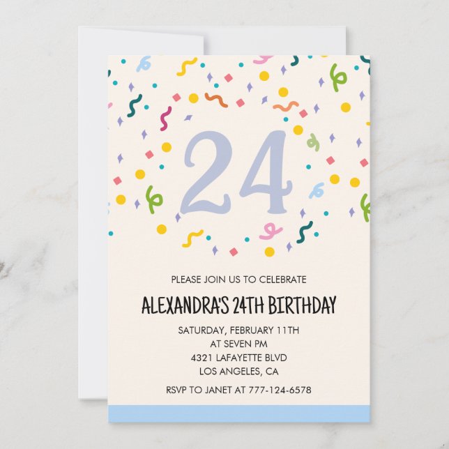 Simple 24th birthday invitations Confetti Modern (Front)