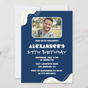 Simple 24th birthday invitations Men Photo Navy