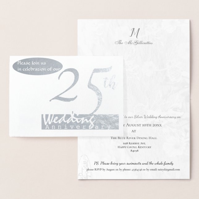 Simple 25th Silver Wedding Anniversary Invitation (Display)